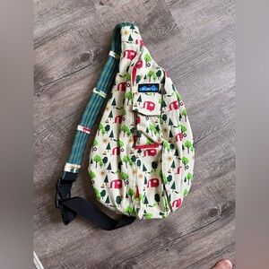 Kavu Cream Sling Bag with Red Camper & Green Tree Print